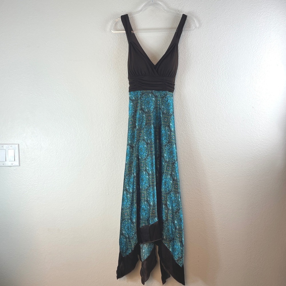 Y2k Handkerchief Asymmetrical Midi‎ Dress M Paisley 90s Fairy Grunge Boho